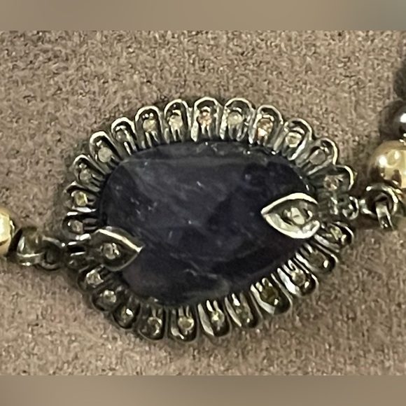 Jessica Kagan Cushman (JKC) Silver Bead Stretch Bracelet w/ Sapphire and Diamond - Picture 2 of 7